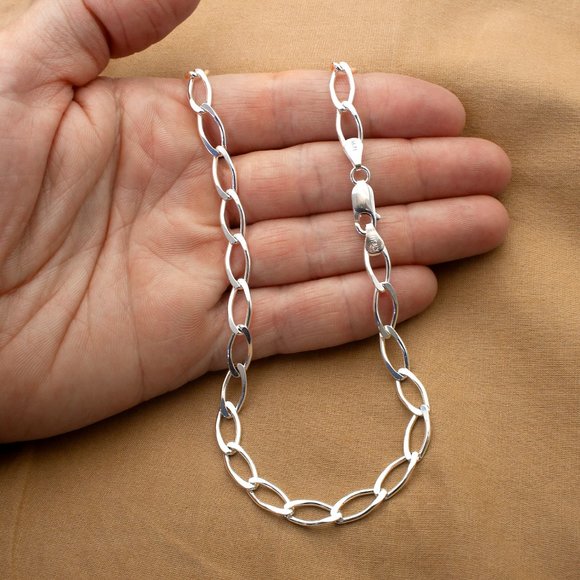 Sterling Silver Large Link Chain, Real Solid Silver Stamped 925 Italy, 18 inch - Picture 4 of 9